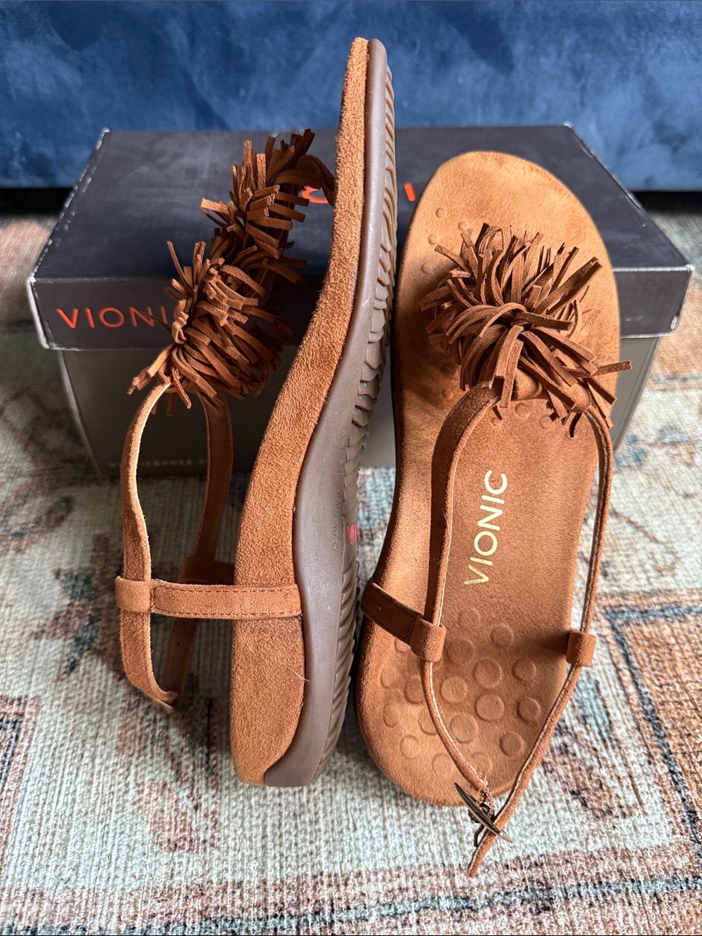 Vionic Women's Brown Suede Fringe Slingback Sandal